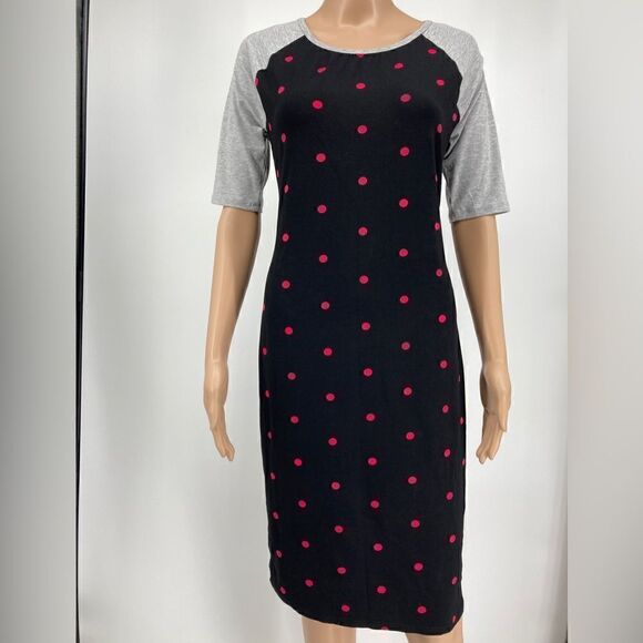 Lularoe Julia Black/Pink Polka Dot Dress Size M - Picture 1 of 5